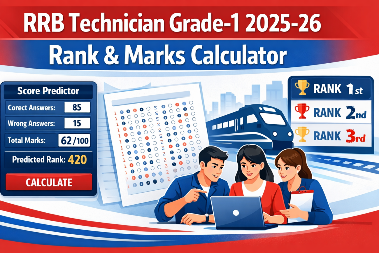 RRB Technician Grade-1 2025-26 Rank & Marks Calculator – Predict Your Score & Expected Rank